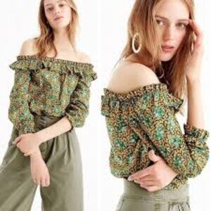 J. CREW OFF THE SHOULDER ELEPHANT PRINT BUTTON-DOWN TOP 00